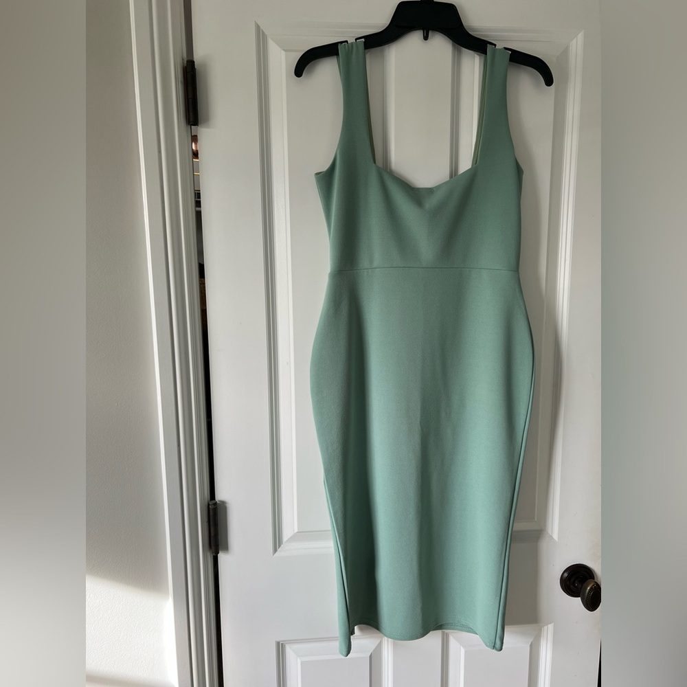 Nasty Gal Sage Green Square Neck Midi Dress - Picture 3 of 4